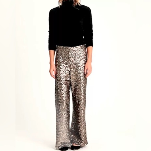 Banana Republic All Over Sequin High Rise Gold Black Wide Leg Pull On Pants XS - Picture 1 of 17